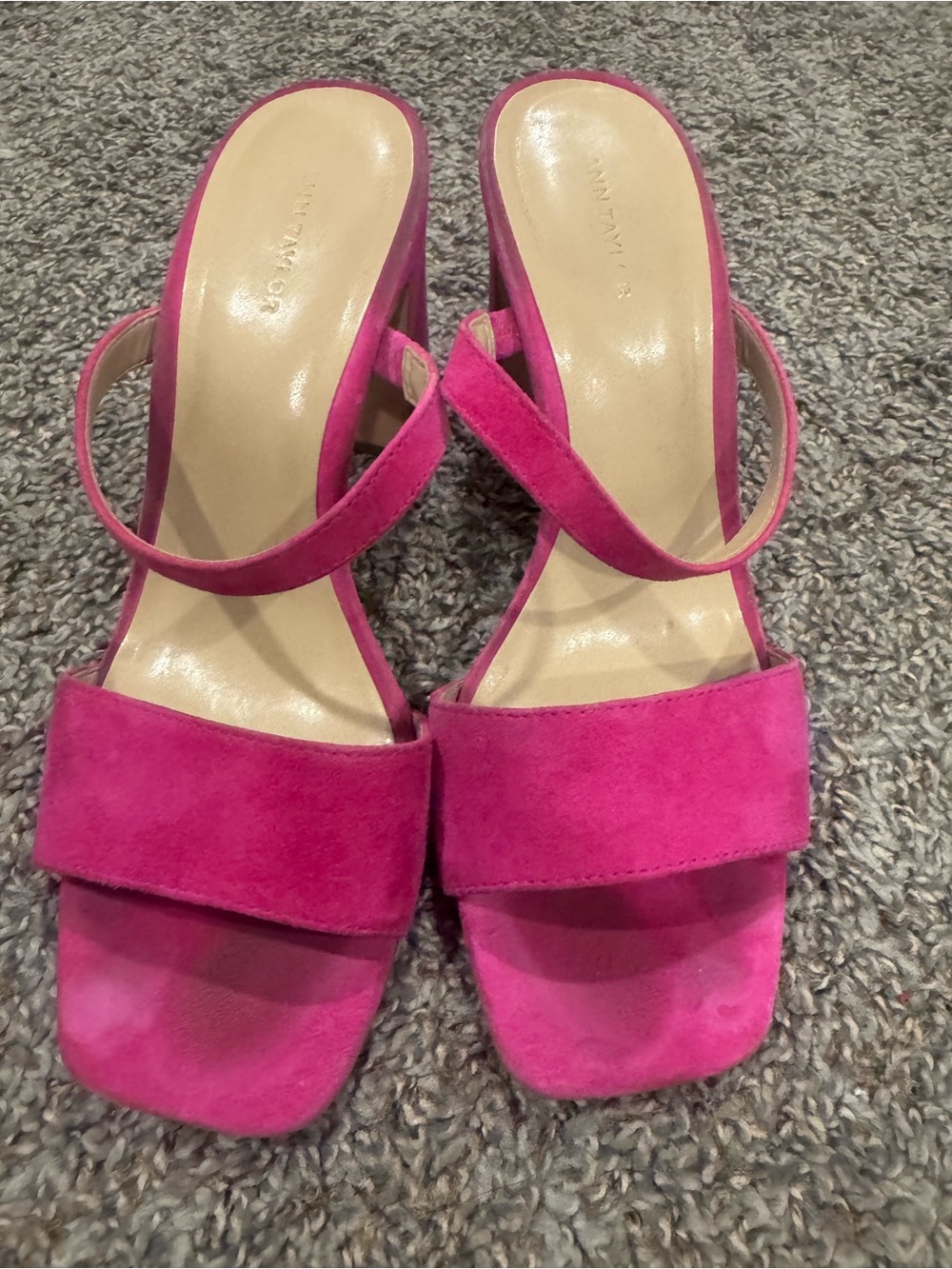Ann Taylor Hot Pink Suede Strappy Block Heel Sandals